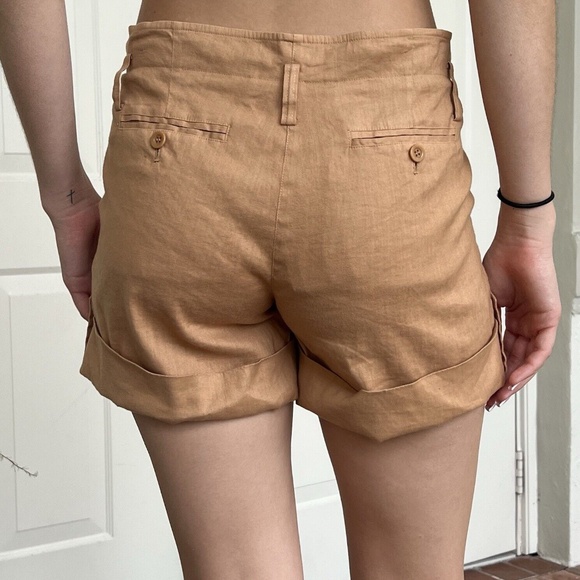 NWT Laundry Shelli Segal Linen Shorts Khaki Paper Bag Belt Loops Cuffed Size 6 - Picture 6 of 6